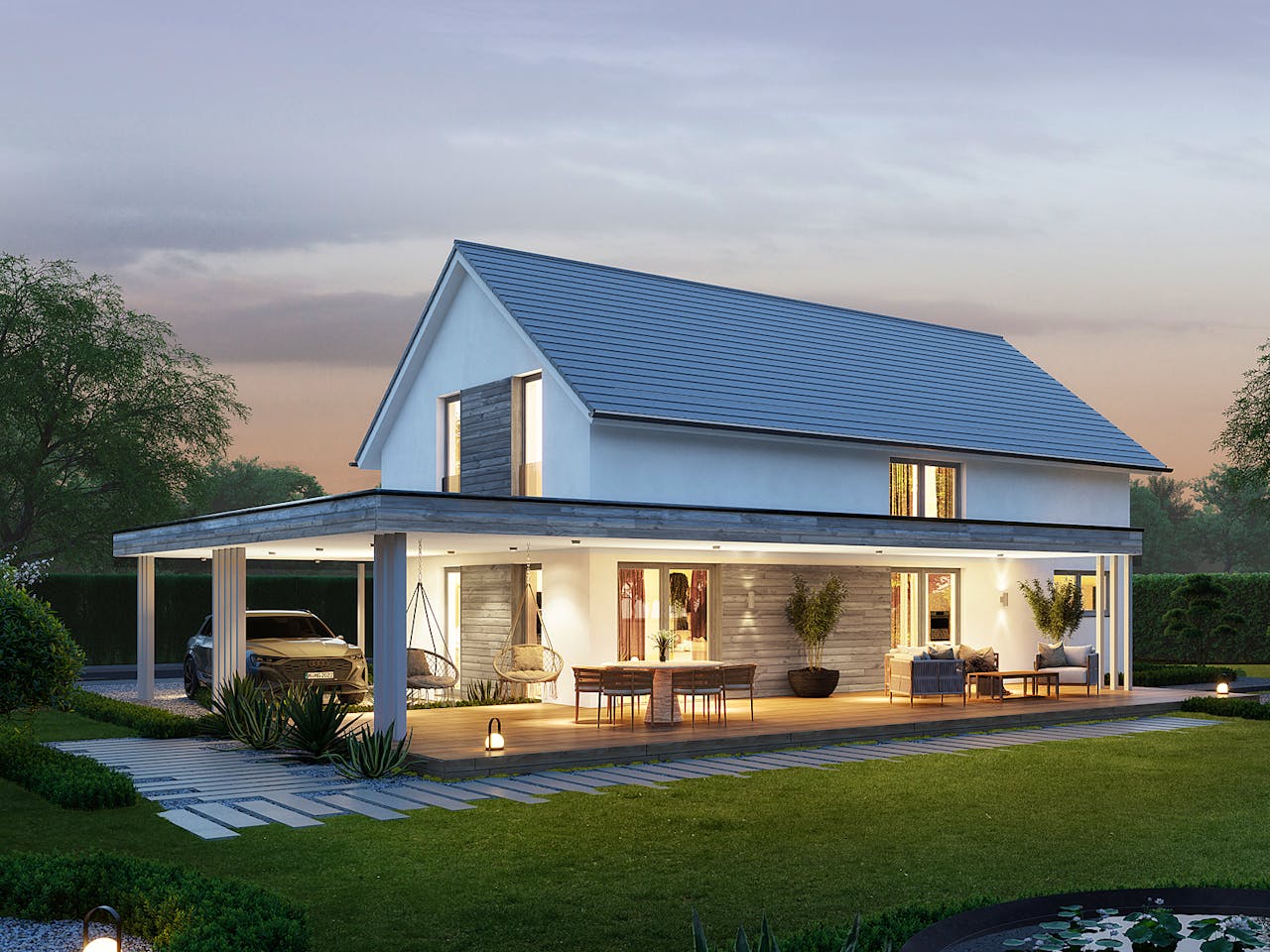 Fertighaus Signature L168 von KAMPA Schlüsselfertig ab 527856€, Satteldach-Klassiker Außenansicht 1