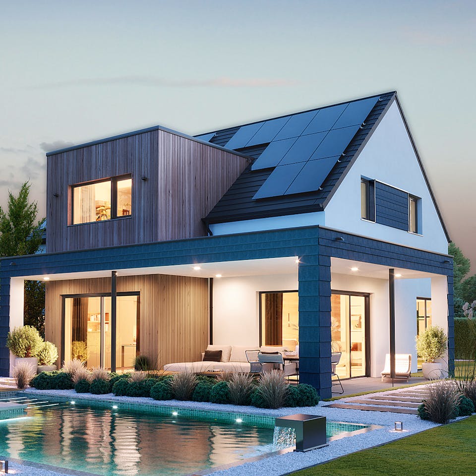 Fertighaus Signature T175 von KAMPA Schlüsselfertig ab 660928€, Satteldach-Klassiker Außenansicht 1