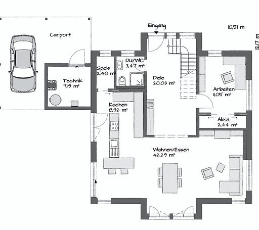 Fertighaus TRITOS 1.1730 von KAMPA Schlüsselfertig ab 534531€, Satteldach-Klassiker Grundriss 1
