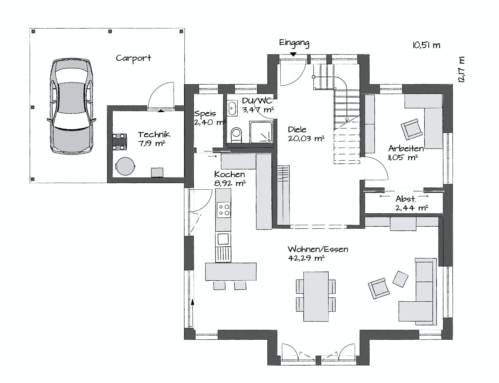 Fertighaus TRITOS 1.1730 von KAMPA Schlüsselfertig ab 636199€, Satteldach-Klassiker Grundriss 1
