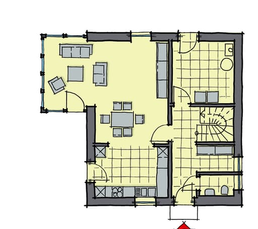Fertighaus Kastanienallee von GUSSEK HAUS Schlüsselfertig ab 277300€, Satteldach-Klassiker Grundriss 1