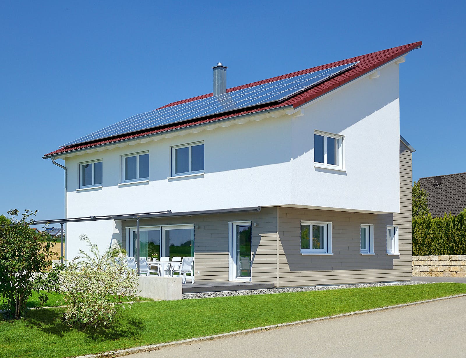 Fertighaus Haus Sonnenfeld von Keitel-Haus Schlüsselfertig ab 367400€, Pultdachhaus Außenansicht 1