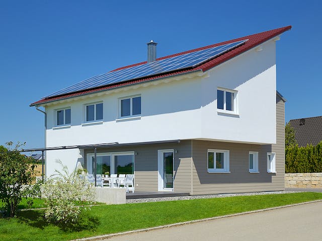 Fertighaus Haus Sonnenfeld von Keitel-Haus Schlüsselfertig ab 367400€, Pultdachhaus Außenansicht 1