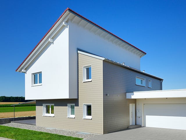 Fertighaus Haus Sonnenfeld von Keitel-Haus Schlüsselfertig ab 367400€, Pultdachhaus Außenansicht 2