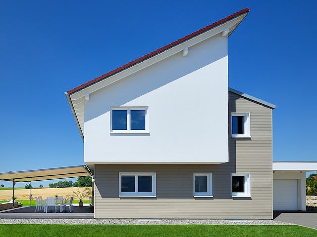 Fertighaus Haus Sonnenfeld von Keitel-Haus Schlüsselfertig ab 367400€, Pultdachhaus Außenansicht 3