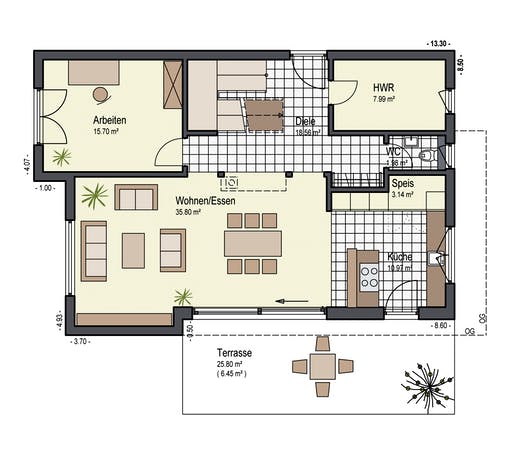 Fertighaus Haus Sonnenfeld von Keitel-Haus Schlüsselfertig ab 367400€, Pultdachhaus Grundriss 1