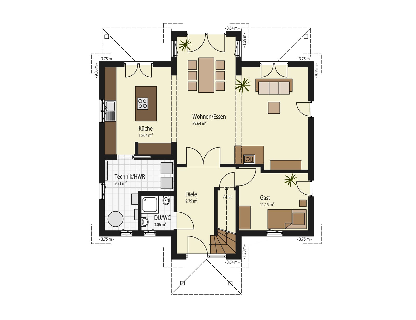 Fertighaus Haus Weingarten von Keitel-Haus Schlüsselfertig ab 359250€, Stadtvilla Grundriss 1