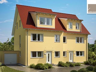 Massivhaus Doppelhaus Twin XL von Kern-Haus Schlüsselfertig ab 414900€, Satteldach-Klassiker Außenansicht 2