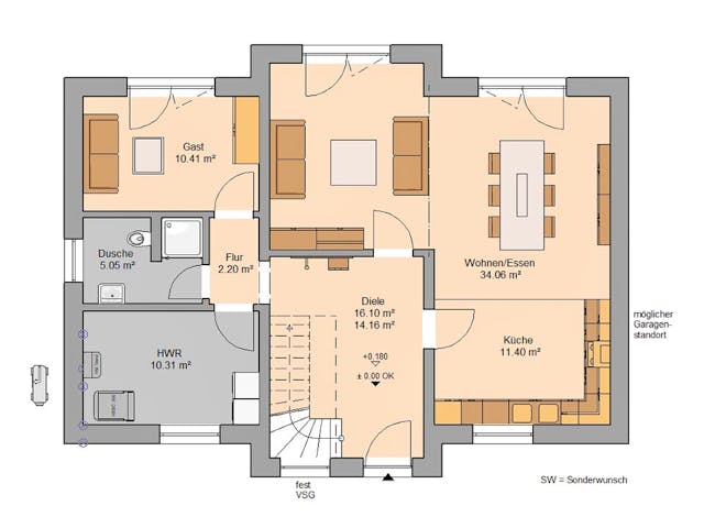 Massivhaus Familienhaus Aura von Kern-Haus Schlüsselfertig ab 418900€, Satteldach-Klassiker Grundriss 1 Massivhaus Familienhaus Aura von Kern-Haus Schlüsselfertig ab 418900€, Satteldach-Klassiker Grundriss 1