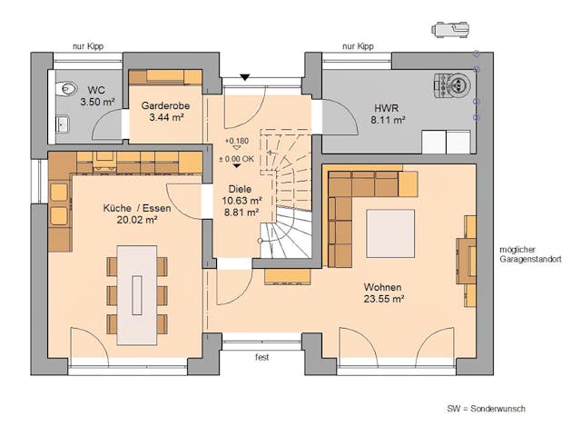 Massivhaus Familienhaus Vio von Kern-Haus Schlüsselfertig ab 374900€, Pultdachhaus Grundriss 1 Massivhaus Familienhaus Vio von Kern-Haus Schlüsselfertig ab 374900€, Pultdachhaus Grundriss 1