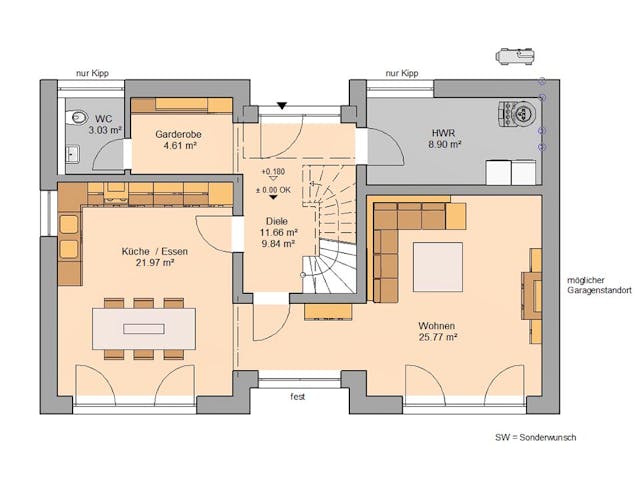 Massivhaus Familienhaus Vio Plus von Kern-Haus Schlüsselfertig ab 394900€, Pultdachhaus Grundriss 1