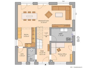 Massivhaus Familienhaus Fida von Kern-Haus Schlüsselfertig ab 392900€, Satteldach-Klassiker Grundriss 1