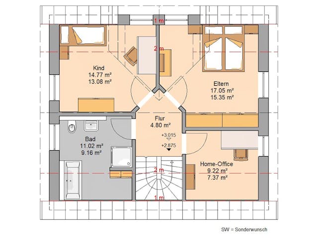 Massivhaus Familienhaus Loop Plus von Kern-Haus Schlüsselfertig ab 325900€, Satteldach-Klassiker Grundriss 2