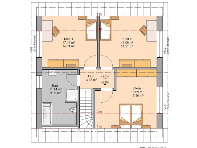 Massivhaus Familienhaus Luna Plus von Kern-Haus Schlüsselfertig ab 367900€, Satteldach-Klassiker Grundriss 2