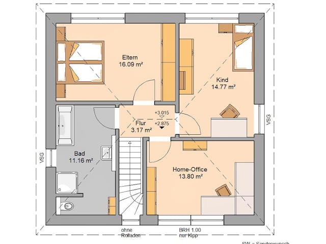 Massivhaus Stadtvilla Novo von Kern-Haus Schlüsselfertig ab 346900€, Stadtvilla Grundriss 2