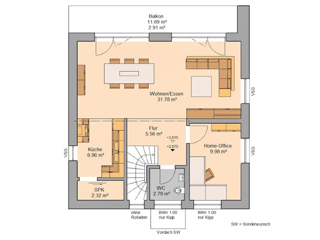 Massivhaus Bauhaus Novum P von Kern-Haus Schlüsselfertig ab 385900€, Cubushaus Grundriss 1