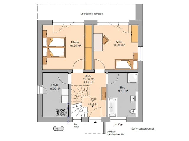 Massivhaus Bauhaus Novum P von Kern-Haus Schlüsselfertig ab 377900€, Cubushaus Grundriss 2