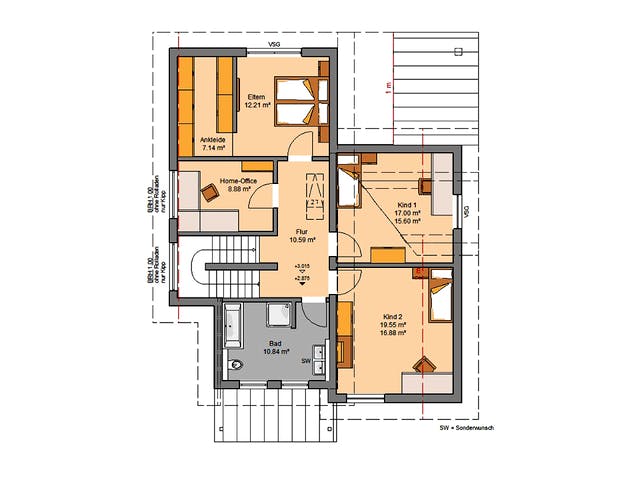 Massivhaus Familienhaus Akzent von Kern-Haus Schlüsselfertig ab 525900€, Pultdachhaus Grundriss 2