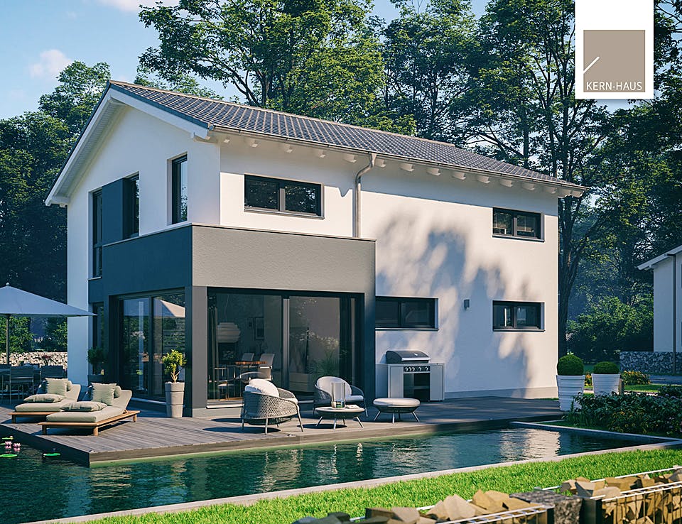 Massivhaus Familienhaus Allea von Kern-Haus Schlüsselfertig ab 458900€, Satteldach-Klassiker Außenansicht 1