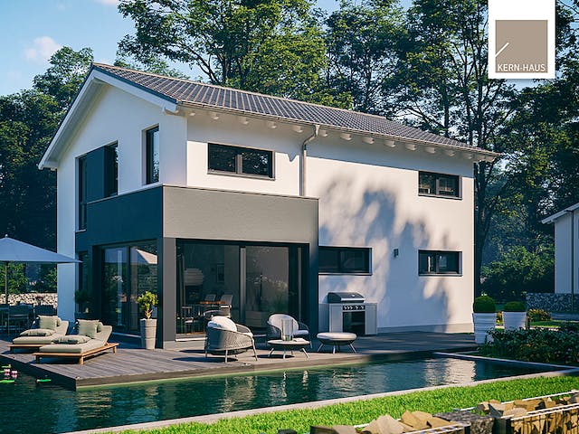 Massivhaus Familienhaus Allea von Kern-Haus Schlüsselfertig ab 426900€, Satteldach-Klassiker Außenansicht 1