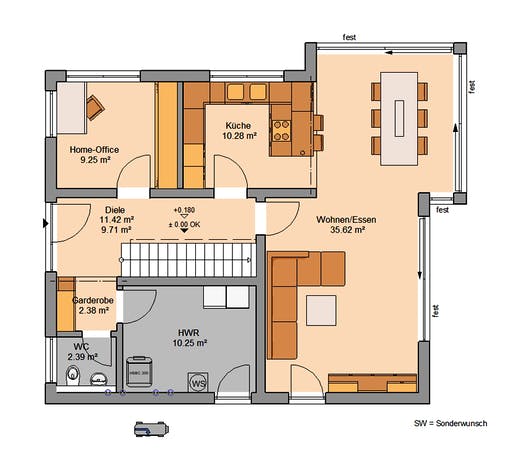 Massivhaus Architektenhaus Allea von Kern-Haus Schlüsselfertig ab 406900€, Satteldach-Klassiker Grundriss 1