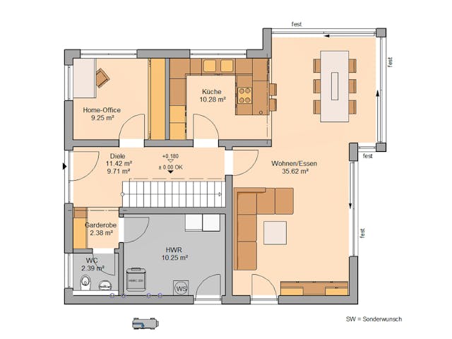 Massivhaus Familienhaus Allea von Kern-Haus Schlüsselfertig ab 402900€, Satteldach-Klassiker Grundriss 1 Massivhaus Familienhaus Allea von Kern-Haus Schlüsselfertig ab 402900€, Satteldach-Klassiker Grundriss 1