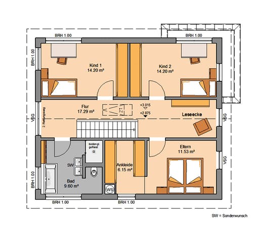 Massivhaus Architektenhaus Allea von Kern-Haus Schlüsselfertig ab 406900€, Satteldach-Klassiker Grundriss 2