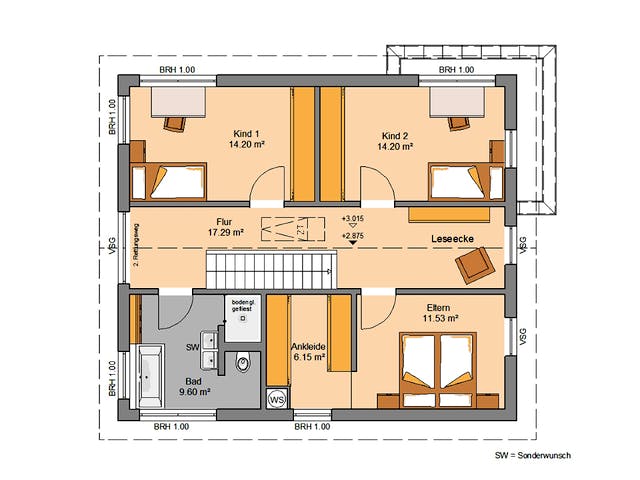 Massivhaus Familienhaus Allea von Kern-Haus Schlüsselfertig ab 426900€, Satteldach-Klassiker Grundriss 2