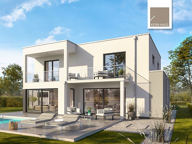 Massivhaus Bauhaus Anteo von Kern-Haus Schlüsselfertig ab 657900€, Cubushaus Außenansicht 1