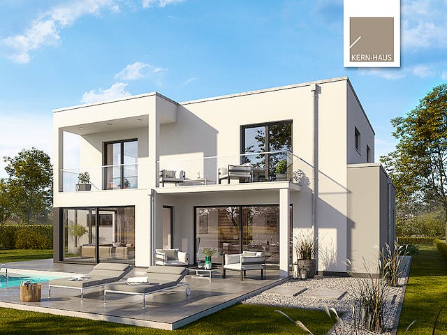 Massivhaus Bauhaus Anteo von Kern-Haus Schlüsselfertig ab 735900€, Cubushaus Außenansicht 1