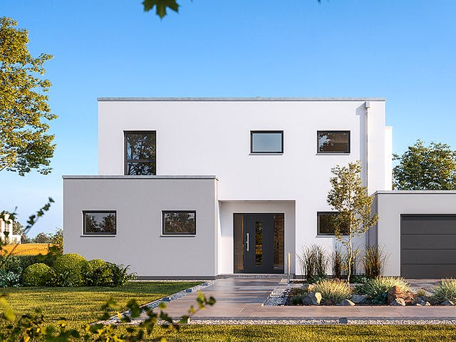 Massivhaus Bauhaus Anteo von Kern-Haus Schlüsselfertig ab 735900€, Cubushaus Außenansicht 2