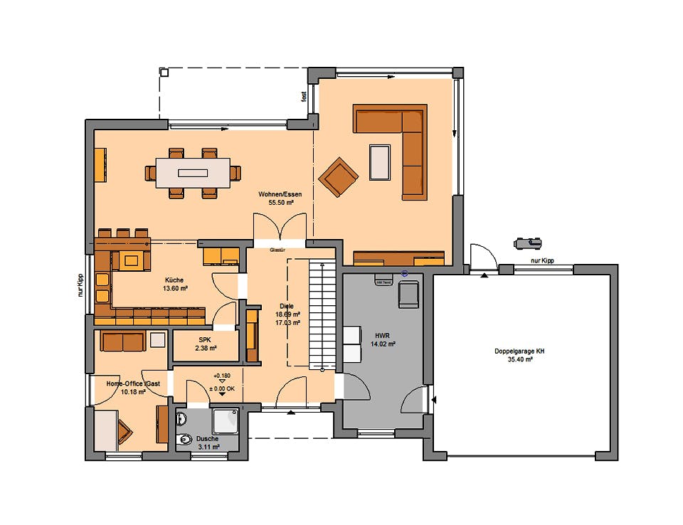 Massivhaus Bauhaus Anteo von Kern-Haus Schlüsselfertig ab 735900€, Cubushaus Grundriss 1