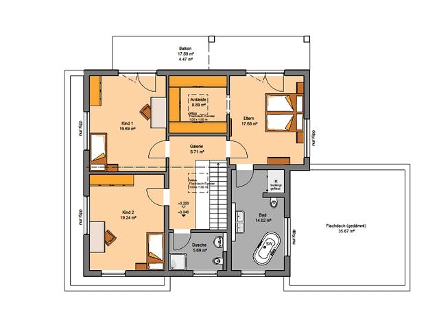 Massivhaus Bauhaus Anteo von Kern-Haus Schlüsselfertig ab 735900€, Cubushaus Grundriss 2