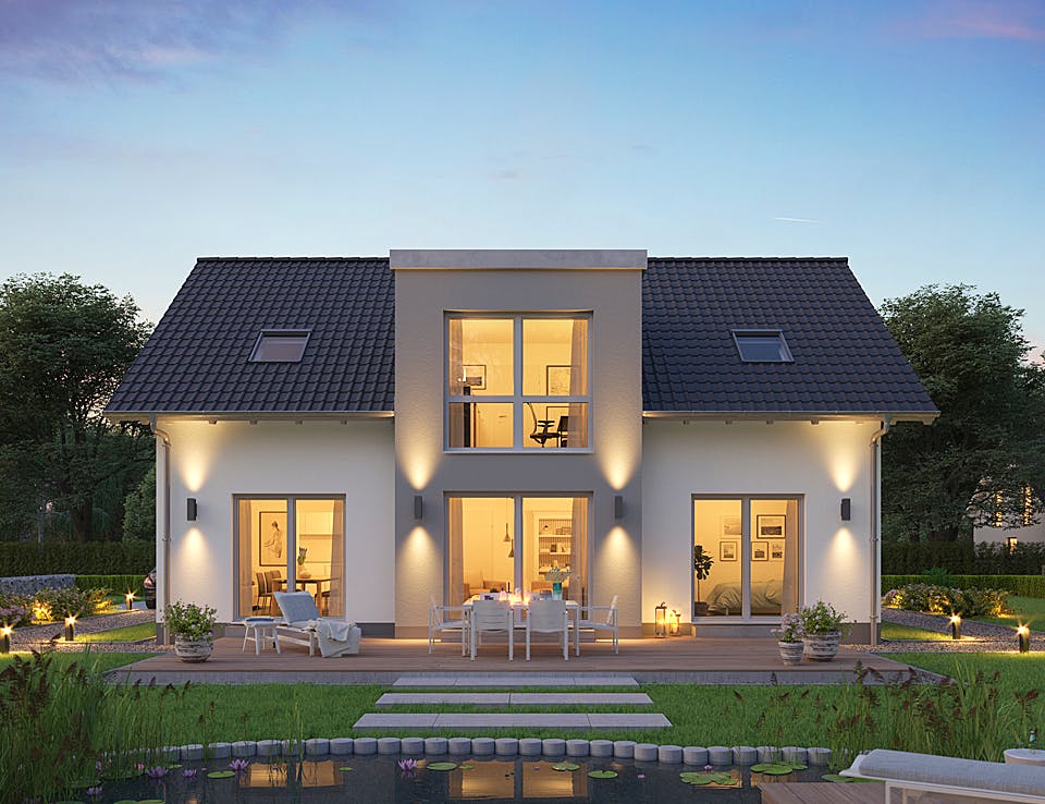 Massivhaus Familienhaus Auro von Kern-Haus Schlüsselfertig ab 495900€, Satteldach-Klassiker Außenansicht 1