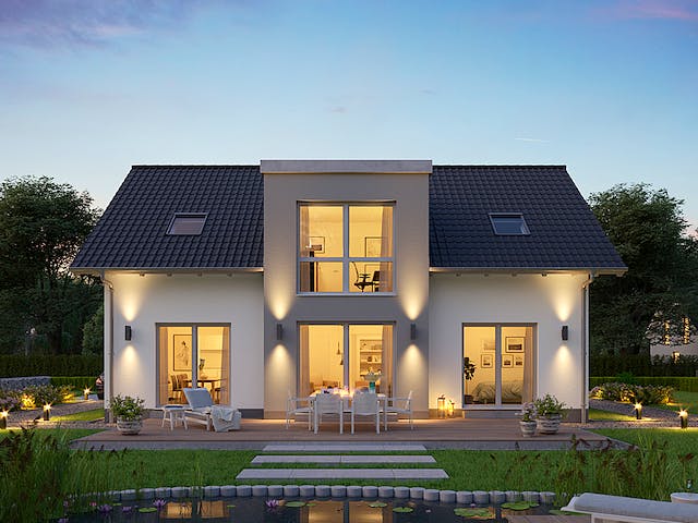 Massivhaus Familienhaus Auro von Kern-Haus Schlüsselfertig ab 454900€, Satteldach-Klassiker Außenansicht 1