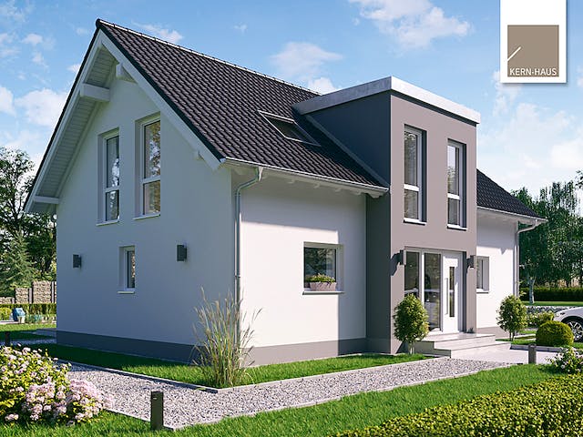 Massivhaus Familienhaus Auro von Kern-Haus Schlüsselfertig ab 454900€, Satteldach-Klassiker Außenansicht 2