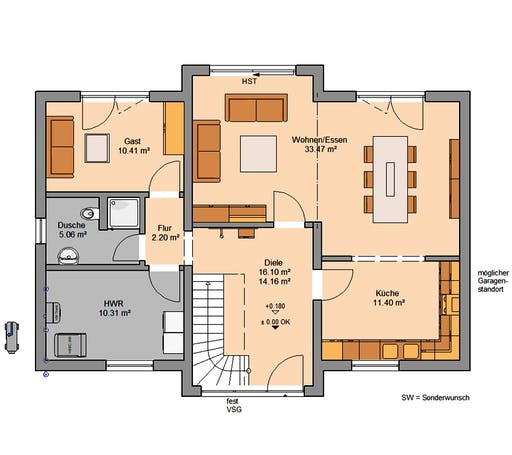 Massivhaus Architektenhaus Auro von Kern-Haus Schlüsselfertig ab 421900€, Satteldach-Klassiker Grundriss 1