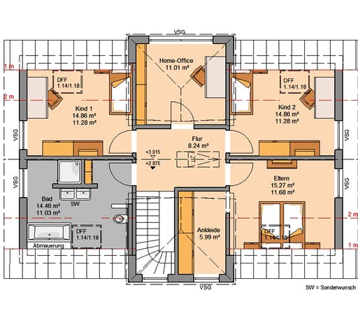 Massivhaus Architektenhaus Auro von Kern-Haus Schlüsselfertig ab 421900€, Satteldach-Klassiker Grundriss 2