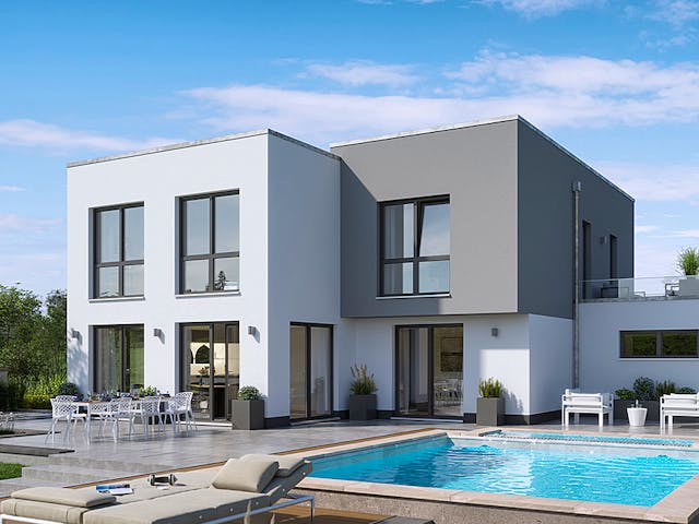 Massivhaus Bauhaus Cono von Kern-Haus Schlüsselfertig ab 635900€, Cubushaus Außenansicht 1