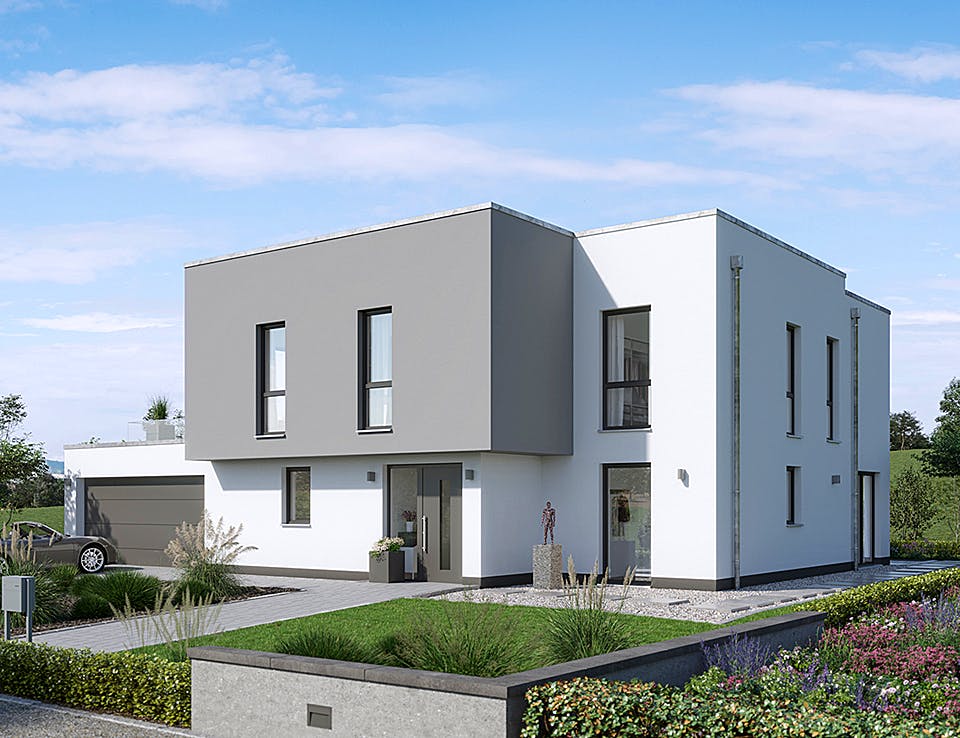 Massivhaus Bauhaus Cono von Kern-Haus Schlüsselfertig ab 694900€, Cubushaus Außenansicht 2