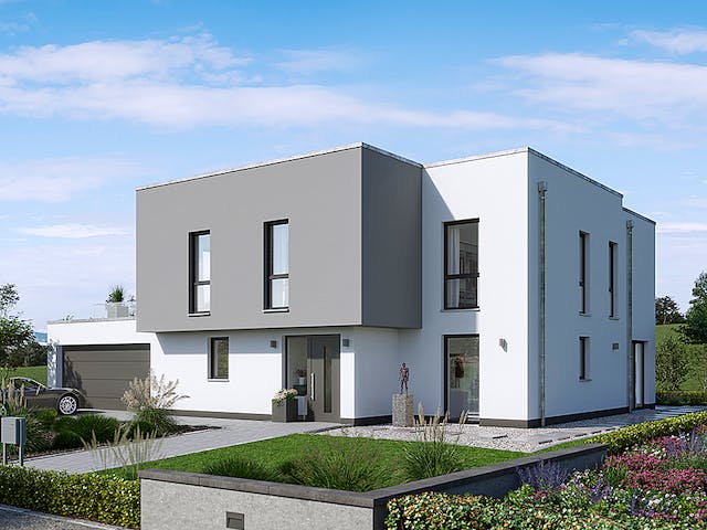 Massivhaus Bauhaus Cono von Kern-Haus Schlüsselfertig ab 694900€, Cubushaus Außenansicht 2