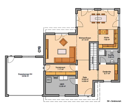 Massivhaus Bauhaus Cono von Kern-Haus Schlüsselfertig ab 615900€, Cubushaus Grundriss 1