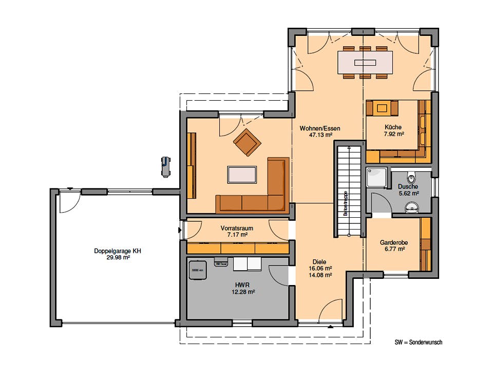 Massivhaus Bauhaus Cono von Kern-Haus Schlüsselfertig ab 694900€, Cubushaus Grundriss 1