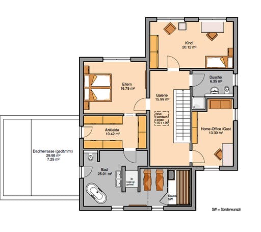 Massivhaus Bauhaus Cono von Kern-Haus Schlüsselfertig ab 615900€, Cubushaus Grundriss 2