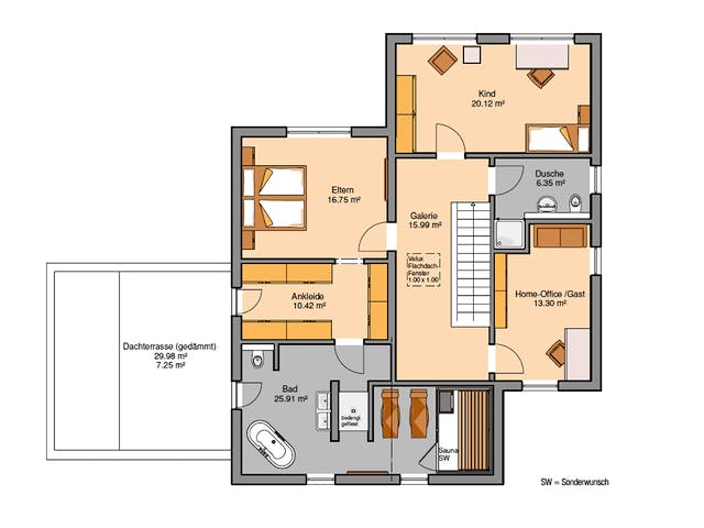 Massivhaus Bauhaus Cono von Kern-Haus Schlüsselfertig ab 694900€, Cubushaus Grundriss 2