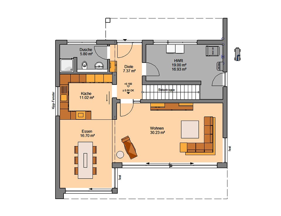 Massivhaus Familienhaus Elea von Kern-Haus Schlüsselfertig ab 627900€, Satteldach-Klassiker Grundriss 1
