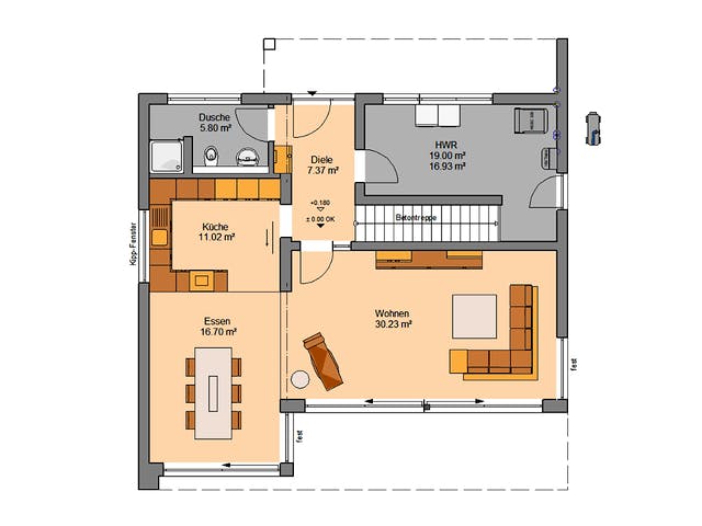 Massivhaus Familienhaus Elea von Kern-Haus Schlüsselfertig ab 598900€, Satteldach-Klassiker Grundriss 1