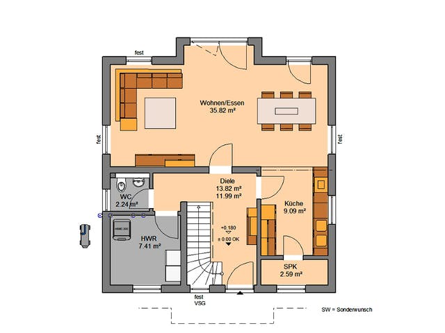 Massivhaus Familienhaus Esprit von Kern-Haus Schlüsselfertig ab 378900€, Satteldach-Klassiker Grundriss 1