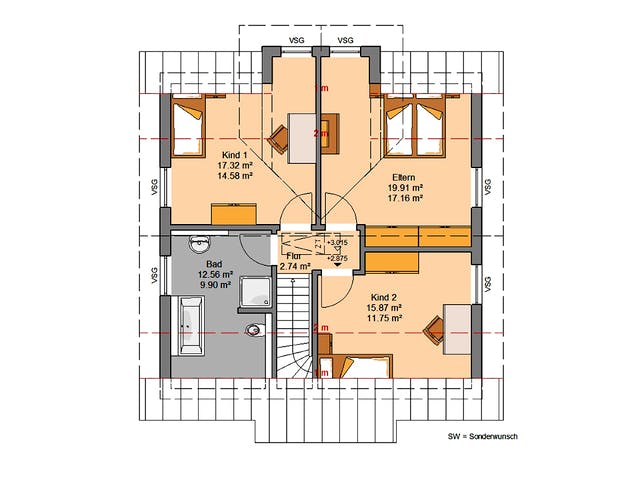 Massivhaus Familienhaus Esprit von Kern-Haus Schlüsselfertig ab 378900€, Satteldach-Klassiker Grundriss 2