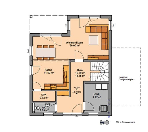 Massivhaus Stadtvilla Fino von Kern-Haus Schlüsselfertig ab 366900€, Stadtvilla Grundriss 1